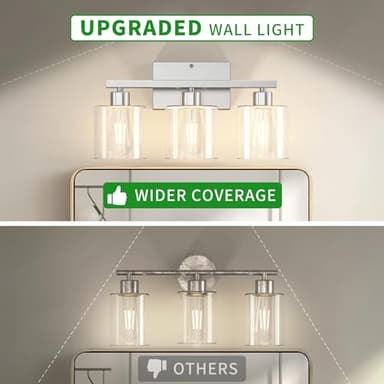Phaosio Bathroom Vanity Light Fixtures 3-Light Wall Sconce, Brushed Nickel Mirror Light with Clear Glass Shade, Easy Install Bedroom Hallway Lighting, E26 Base - Image 2