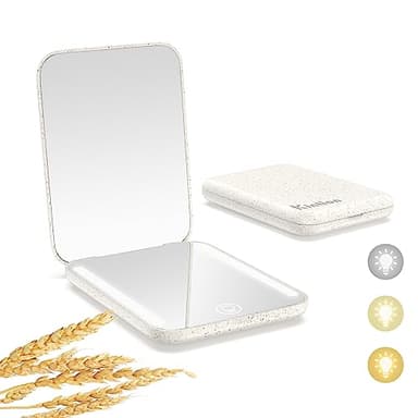 Kintion Rechargeable Pocket Mirror, Wheat Straw Material 1X/3X Magnification Portable Compact Mirror, Handheld Travel Mirror, Small Purse Mirrors for Women, Apricot - Image 1