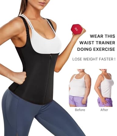 Nebility Women Waist Trainer Corset Zipper Vest Body Shaper Cincher Tank Top with Adjustable Straps (S, Black) - Image 2