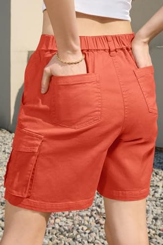 IVIR Bermuda Shorts for Women Long Cargo Outfits for Women Elastic Waisted Summer Shorts Coral Orange Large - Image 3