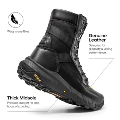 NORTIV 8 Men's Breathable Tactical Military Work Boots Side Zipper Leather Lightweight Hiking Motorcycle Combat Boots 8 Inches Peakforce,Size 7,Black,SNMT242M - Image 4