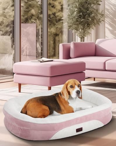 OhGeni Orthopedic Dog Couch Pet Sofa Large Sized Cat Beds with Comfort Foam Support, Soft Comfortable Fabric, Machine Washable Waterproof Removable Cover, 35-Inch (Pink) - Image 1