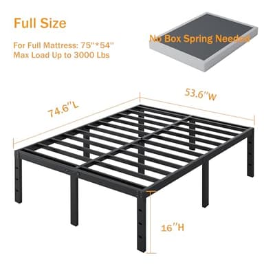 SHLAND Full Bed Frame 16 Inch - Sturdy Platform Bed Frame No Box Spring Needed Heavy Duty Metal Full Size Bed Frame Easy Assembly, Strong Bearing Capacity, No Noise - Image 3