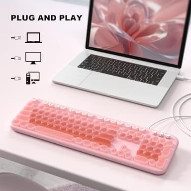 MOWUX Wired Keyboard with Backlit, Light Up Computer Keyboards with Multimedia Keys, Full Size Wired Keyboard with Illuminated LED, Plug and Play, Anti-Wear Letters for Laptop, Desktop- Pink Colorful - Image 2