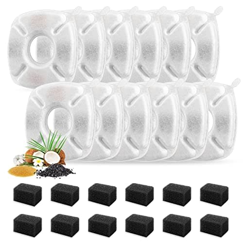 24 Pcs Cat Fountain Replacement Filters 12 Pack Cat Water Fountain Replacement Filters with 12 Pack Pre-Filter Sponges, Pet Fountain Filter Fit for 95oz/2.8L Automatic Pet Fountain Cat Water Fountain - Image 1