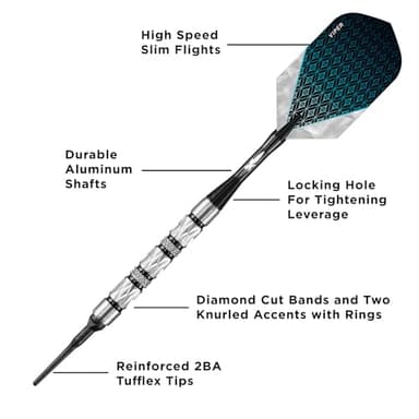 Viper Diamond 90% Tungsten Soft Tip Darts with Storage/Travel Case, Black Rings, 16 Grams - Image 2