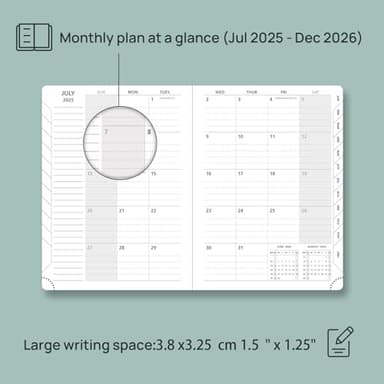 POPRUN 2025-2026 Monthly Planner (A5 8.5" X 6.25"), 18-Month Calendar Book (Jul.25 - Dec.26) with Monthly Tabs, Hardcover, Inner Pocket, 100GSM Thick Paper -Navy Blue - Image 2