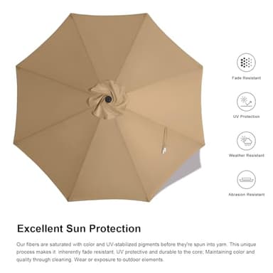 ABCCANOPY 11FT Patio Umbrella, Outdoor Waterproof Table Umbrella with Push Button Tilt and Crank, 8 Ribs UV Protection Pool Umbrella for Garden, Lawn, Deck & Backyard (Light Beige) - Image 6