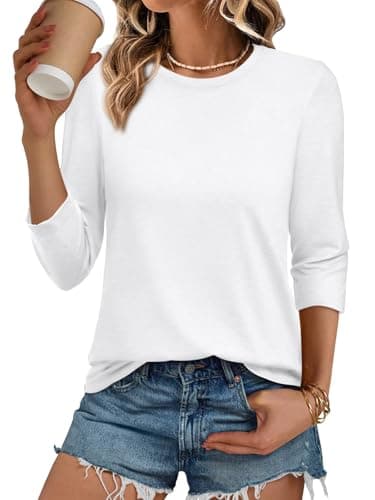 ATHMILE Womens 3/4 Sleeve T-Shirts Summer Tops Fall Fashion Blouses Beach Vacation Clothes Spring Tunic 2025 Trendy White - Image 1