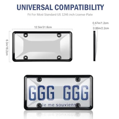 License Plate Covers & Frames, 2 Pack Black License Plate Covers and Frames Combo, Plastic Car Front/Rear License Plate Covers ith Screws Caps, Universal Car Accessories for Most Cars - Image 2