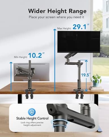 HUANUO Heavy Duty Monitor Arm for Ultrawide Screens up to 49", Holds 40 lbs, Aluminum Ultrawide Single Monitor Stand with 29.1" Max Height, Fully Adjustable Desk Mount, Max VESA 100x100mm - Image 4