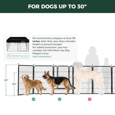 FXW Rollick Unleashed Dog Playpen for Indoor, Yard, RV Camping, 40 inch 24 Panels for Medium and Large Dogs, Black│Patented - Image 7