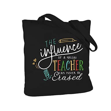 ELEGANTPARK Teacher Gifts for Women Teacher Bag for Appreciation Week Retirement Valentines Day Birthday Graduation Christmas Thank You Black Cotton Canvas Tote Shoulder Bag with Interior Pocket - Image 1