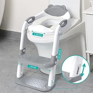 SKYROKU Toilet Potty Training Seat with Step Stool Ladder, Toddler Potty Seat for Kids and Toddler Boys Girls, Splash Guard and Safety Handles(Grey - Image 3