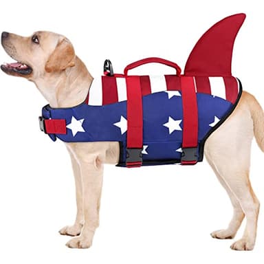 Malier Dog Life Jacket, High Buoyancy Shark Swimsuit, Ripstop American Flag, Medium, Red & Dark Blue - Image 2