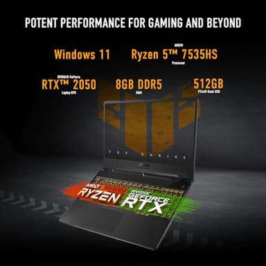 ASUS TUF Gaming A15 Gaming Laptop, 15.6” FHD 144Hz Display, NVIDIA® GeForce RTX™ 2050, AMD Ryzen™ 5 7535HS, 8GB DDR5, 512GB PCIe® Gen4 NVMe™ SSD, Wi-Fi 6, Windows 11, FA506NF-ES51 - Image 2