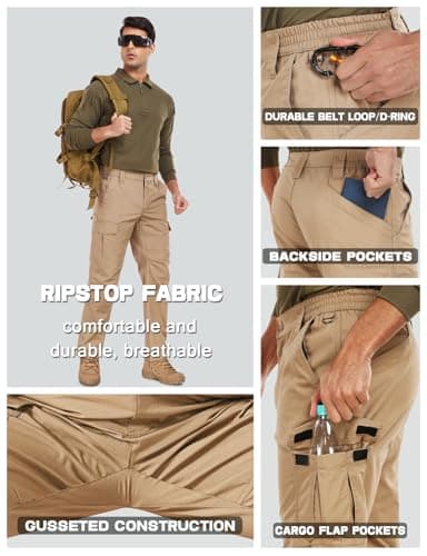 Mens Work Pants Waterproof Ripstop Durable Cargo Tactical Pants Outdoor Lightweight Utility Hiking Working Construction Pants with 7 Pockets Khaki 38Wx34L - Image 2