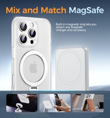 MAGIC JOHN for iPhone 16 Pro Max Case, with Magnetic Sturdy Kickstand [Military Drop Protection] [Compatible with MagSafe] Shockproof Translucent for iPhone 16 Pro Max Case 6.9'', Translucent White - Image 7