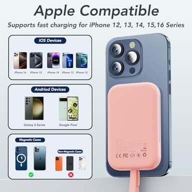 HUOTO for MagSafe Power Bank,10000mAh Magnetic Portable Charger 22.5W PD Fast Charging with Cables LED Display for MagSafe Battery Pack for iPhone 16/15/14/13/12,Gifts for Christmas Men Women - Image 5