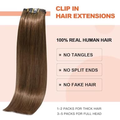 UGOTRAYS Light Brown Hair Extensions Clip in Human Hair 20 Inch 120g 7pcs Remy Hair Silky Straight 16clips One Pack for Women #6 Chestnut Brown Hair Extensions - Image 3