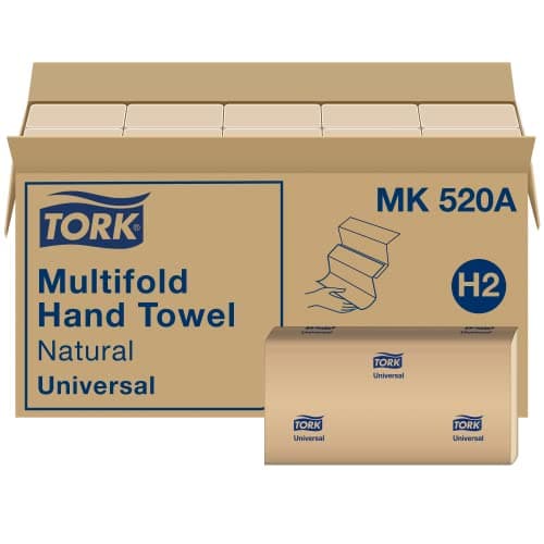 Tork Multifold Hand Towel, Natural, 100% recycled, FSC certified, Compatible with H2 Dispensers, 16 packs x 250 sheets (MK520A) - Image 1