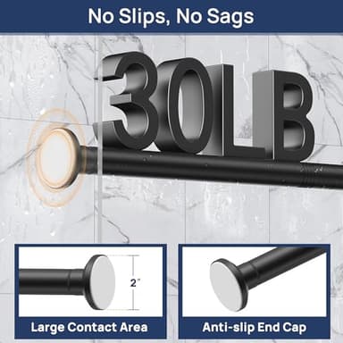 ENJOYBASICS Matte Black Shower Curtain Rod 30 to 76 Inches, 1 Inch Stainless Steel Adjustable Spring Tension Rods No Drill for Bathroom, Closet, Window, Room Divider, Never Rust, Non Slip - Image 4