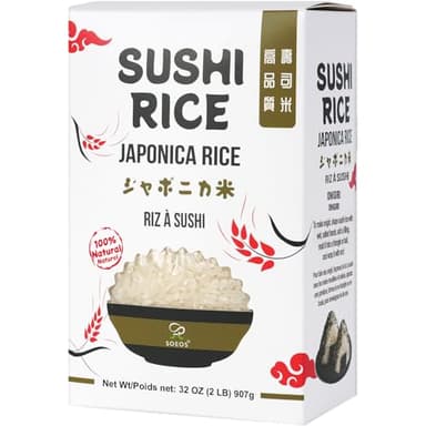 Soeos Sushi Rice 2 Pound, Short Grain Gluten-Free White Japonica Rice, Perfect for Sushi Rolls, and Mochi - Image 1