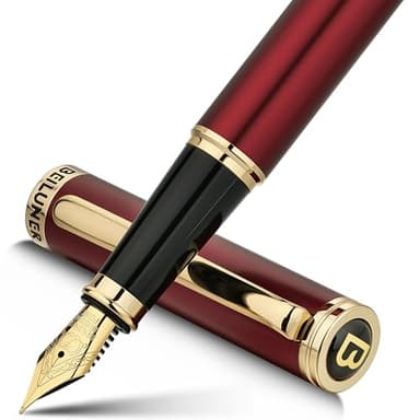 BEILUNER Red Fountain Pen,Stunning Luxury Pens with 24K Gold Finish, Gorgeous 24K Gilded Nib(Fine), Trustworthy Pen Gift for Men&Women -Ink Converter-Elegant,Graduation,Office,Nice Pen for Writing - Image 1