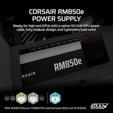 CORSAIR RM850e (2025) Fully Modular Low-Noise ATX Power Supply with 12V-2x6 Cable – ATX 3.1 & PCIe 5.1 Compliant, Cybenetics Gold Efficiency, 105°C-Rated Capacitors, Modern Standby Mode – Black - Image 2