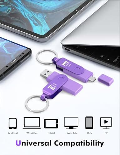 MOSDART 128GB Dual USB C Flash Drive, Speed Up to 150MB/S Type C 3.1 Thumb Drive with Keychain and LED Indicator, exFAT Memory Stick for iPhone 15 and 16, iPad, Android Phone, Tablet, Laptop, Purple - Image 3