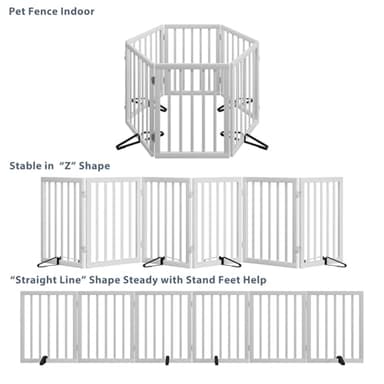 Dog Gates for Doorways Extra Wide 110inches (9ft), Wooden Freestanding Pet Gates for Dogs with 4 Support Stands, Foldable Gates for Dogs Indoor - Image 5