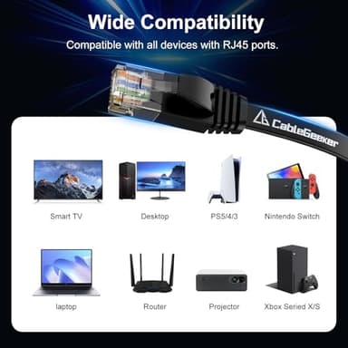 Cat 6 Ethernet Cable 100 ft, Indoor&Outdoor, High Speed 10Gbps Internet Network, Pure Copper Flat Ethernet Patch Cable Long, Computer LAN Cable with Clips & Straps for Router, Modem, PS4/5, Black - Image 7