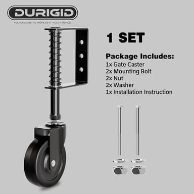 DURIGID 4” Spring Loaded Gate Caster Heavy Duty Gate Wheels for Wooden, Vinyl and Metal Gates, Gate Wheel with 360° Swivel, Ideal for Outdoor Fence Gates, 200 Lbs Capacity, 1 Pcs, Black - Image 3