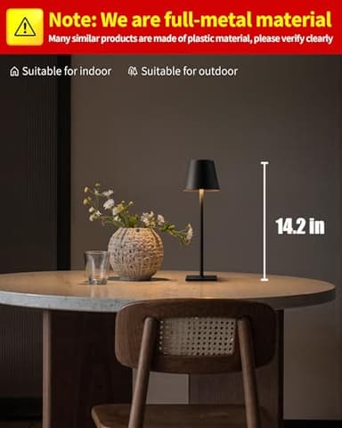 KDG 2 Pack Cordless Table Lamp, Portable LED Desk Lamps, 5000mAh Battery Operated, 3 Color Stepless Dimming Up, for Restaurant, Bedroom, Outdoor Camping, Coffee Shop, Night Light, Rechargeable (Black) - Image 2