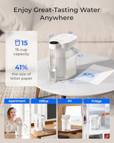 Waterdrop Alkaline Rechargeable Water Filter Dispenser, 6-Stage Instant Electric Powerful Pitcher, Healthy Mineralized Alkaline Water, 15-Cup Portable Countertop System, Does not Lower TDS - Image 9