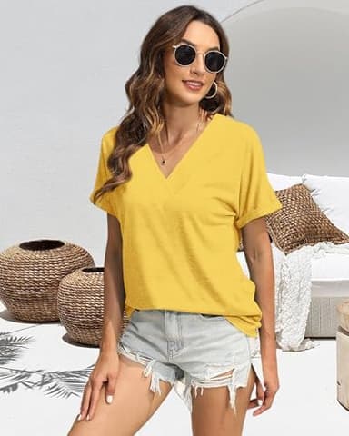 T Shirts Short Sleeve V Neck Tees Womens Tops Beach Vacation Fashion Clothes 2025 Casual Summer Spring Fall Outfits - Image 6