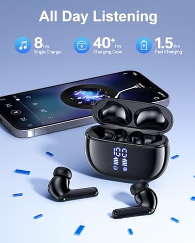 HUIFU Wireless Earbuds, Bluetooth Ear Buds Headphones, 40H Long Playtime, Stereo Deep Bass, LED Power Display, IPX7, Lightweight in Ear Earphone with Mic for iPhone Android Phone - Image 5