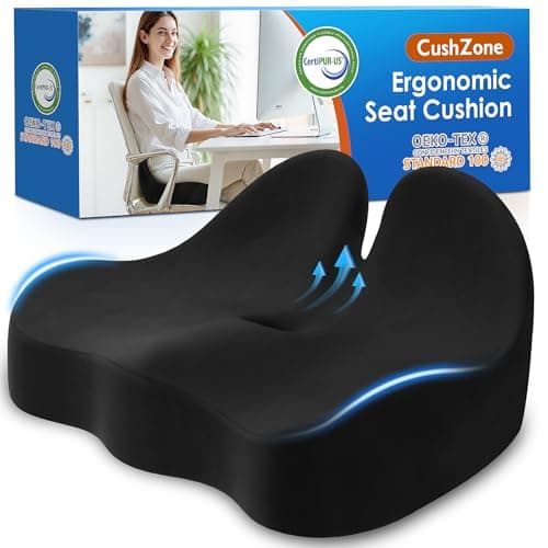 CushZone Seat Cushion, Memory Foam Office Chair Seat Cushion for Office Chairs/Car/Long Trip/Desk Chair/Gaming, Extra Large Size for Sciatica & Hip & Tailbone Pain Relief, Sciatica Support (Black) - Image 1