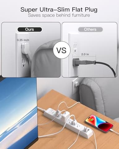 2 Pack Power Strip, 12FT Long Extension Cord, Surge Protector with 6 Outlets and 4 USB Charging Ports(2 USB C), Flat Plug Overload Protection, Wall Mount for Home Office Dorm College - Image 4