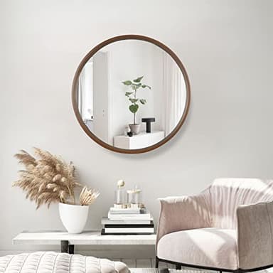 WallBeyond Circle Mirror with Wood Frame, 28" Round Modern Decoration Large Home Decor Mirror for Bathroom Living Room Bedroom Entryway (28" Diameter, Walnut) - Image 4