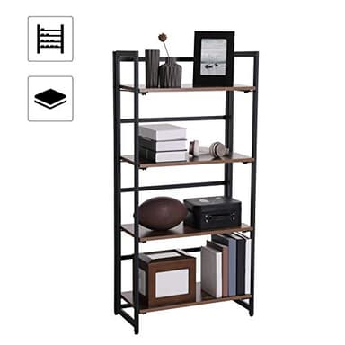 VASAGLE Industrial Bookshelf, Folding Bookcase, 4-Tier Ladder Shelf, Wood Look Accent Furniture with Metal Frame, for Home Office Sturdy and Stable ULLS88X - Image 6