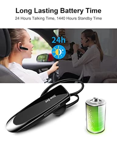 [2 Pack] Bluetooth Earpiece Wireless Handsfree Headset V5.0 24 Hrs Driving with Mic 60 Days Standby Bluetooth Headset for iPhone Android Samsung Driver - Image 3