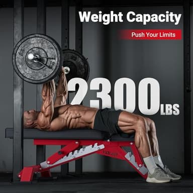 YOLEO Commercial Adjustable Weight Bench - MAX 2300/660LB Heavy Duty Workout Bench for Home Gym, Decline/Flat/Incline Bench Press 2.4" Thick Pad(6-Step Assembly) (Red) - Image 2