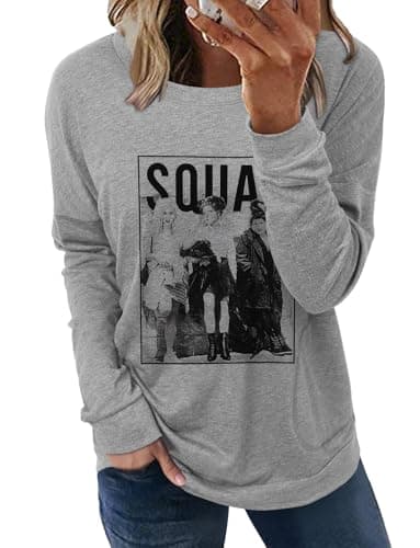 onlypuff Long Sleeve Shirt for Women Pocket T Shirt Graphic Sweatshirt Crew Neck Fall Fashion Top Grey M - Image 1
