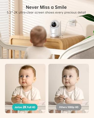 Jartoo 2K Video Baby Monitor with 2 Cameras and Audio, Long Range Baby Monitor No WiFi, 5.5" Split Display, VOX - AI Cry Detect, ANR, IR Night Vision, 2-Way Audio, 6000mAh - Image 2