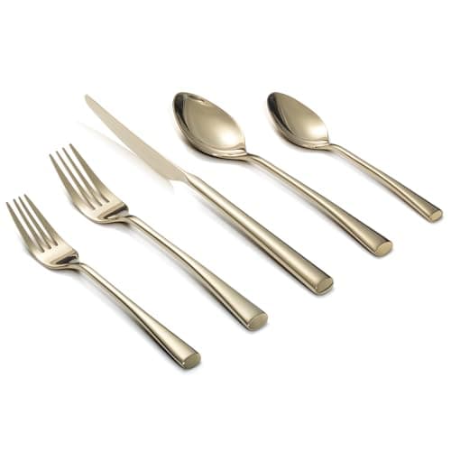 Alata Bailey Champagne Gold 20-Piece Forged Stainless Steel Flatware Set Cutlery Set, Service for 4, Silver Finish, Dishwasher Safe - Image 1