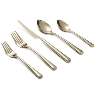 Alata Bailey Champagne Gold 20-Piece Forged Stainless Steel Flatware Set Cutlery Set, Service for 4, Silver Finish, Dishwasher Safe - Image 1