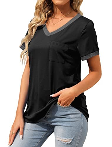 Plus Size Spring Clothes for Women 3X Short Sleeve Shirts V Neck Summer Tops Beach Fashion Vacation Outfits Black - Image 3
