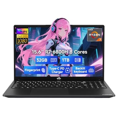NIMO 15.6" IPS FHD-Gaming-Laptop, 8 Cores AMD Ryzen 7 6800H 32GB DDR5 RAM 1TB SSD (Beat i7-12700H, Up to 4.7GHz) AMD Radeon 680M GPU-Computer with 100W GaN Type-C Backlit Keyboard Fingerprint - Image 1