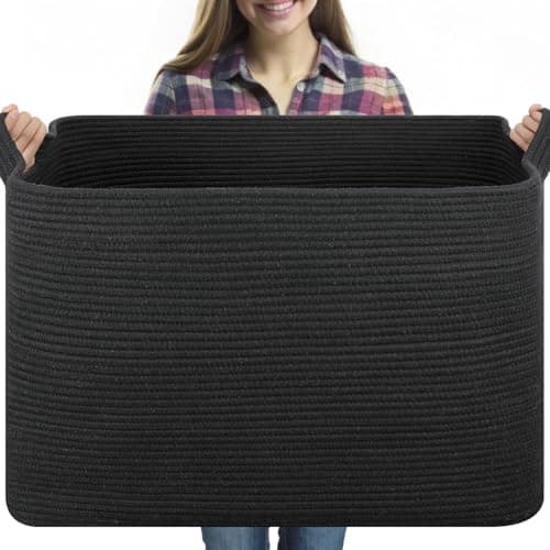OIASKET 118L Extra Large Blanket Basket, 24.8" x 17.7" x 17.2" Woven Storage Basket for Living Room, Rectangle Nursery Blanket Storage for Toys, Towels, Dirty Clothes (Black) - Image 1